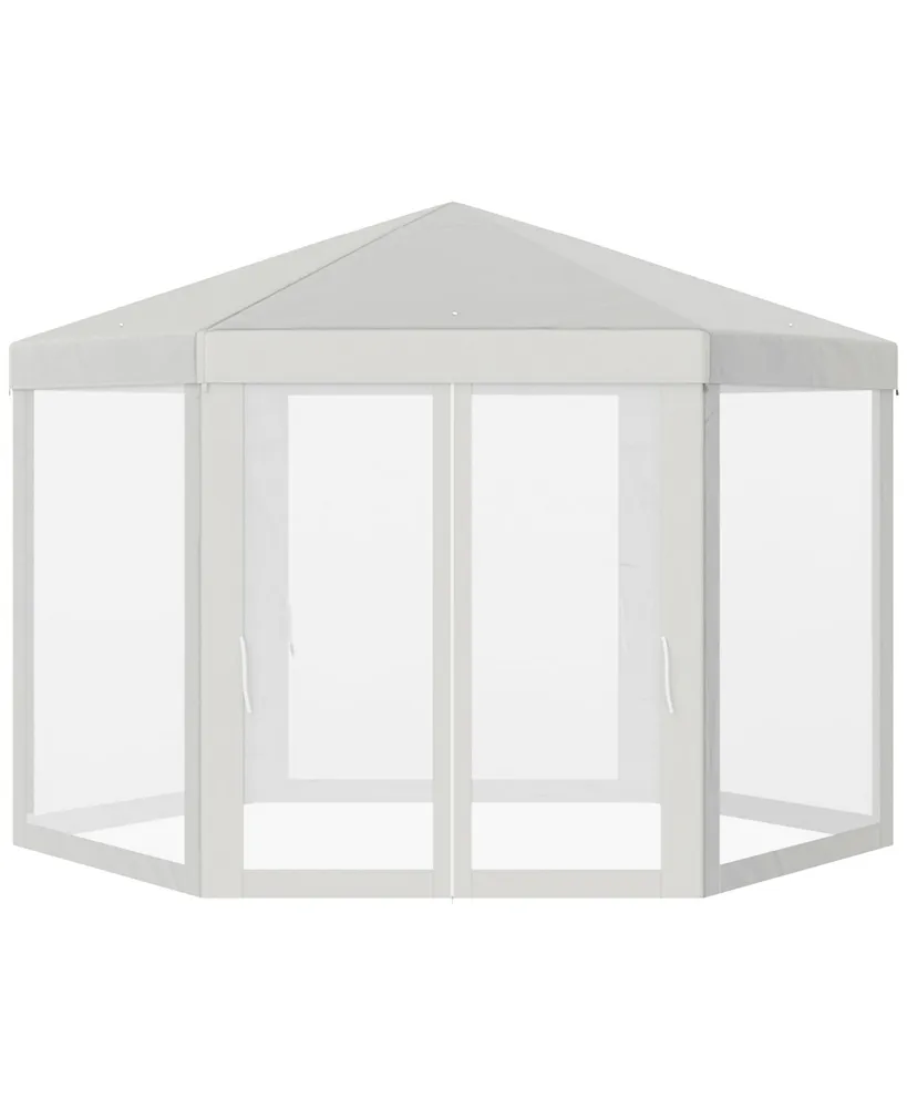 Outsunny Outdoor Party Tent Hexagon Sun Shelter Canopy with Protective Mesh Screen Walls & Proper Sun Protection, White