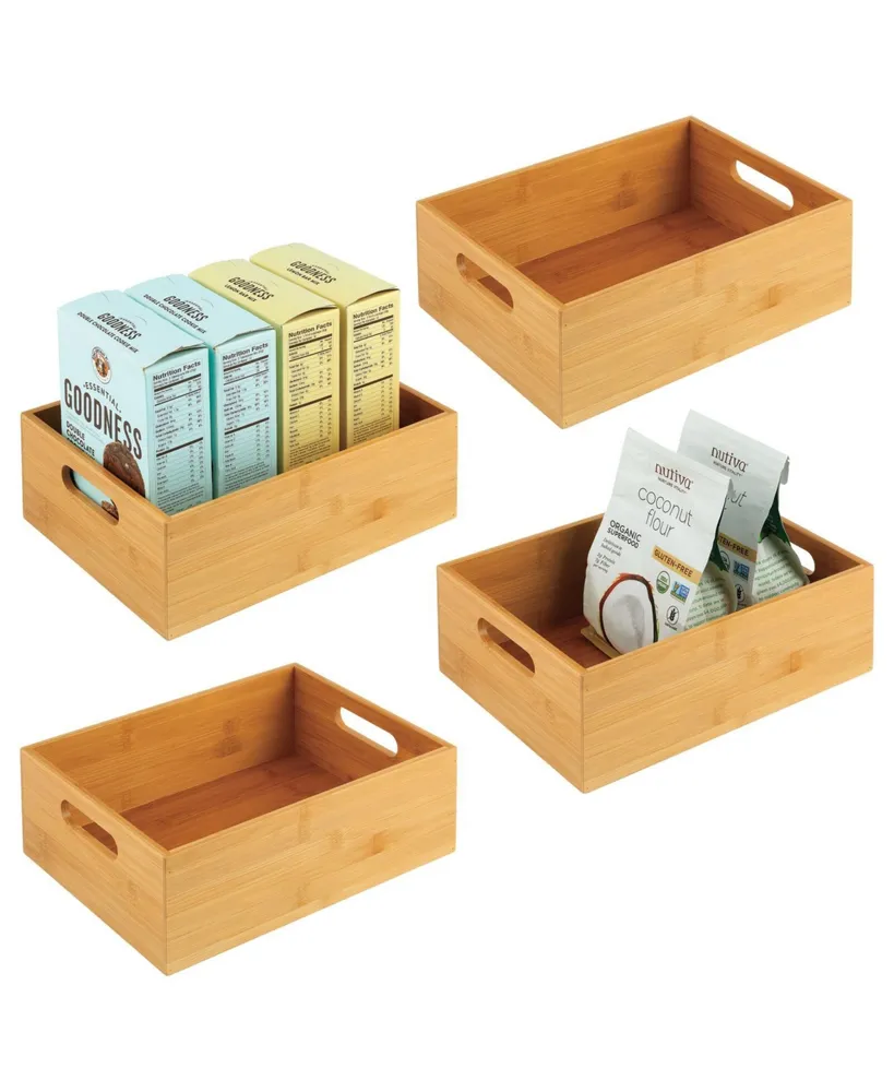 mDesign Bamboo Kitchen Fridge & Drawer Organizer Tray, 2 Pack - Natural Wood