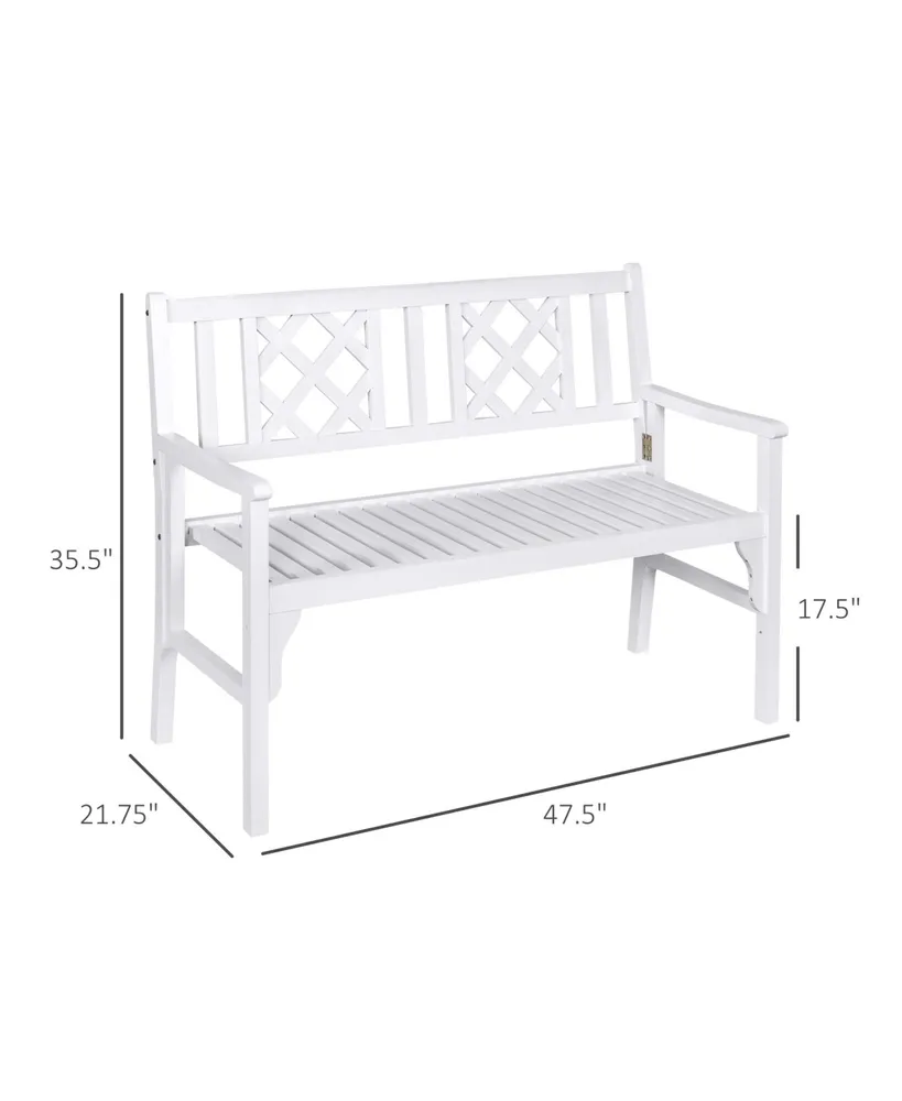 Outsunny Foldable Outdoor Garden Bench, Wooden Loveseat, 2-Seat Patio Chair with Backrest and Armrests