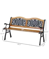 Outsunny 50" Garden Bench Outdoor Loveseat with Cast Steel Legs Antique Armrest and Backrest for Patio, Deck, and Yard