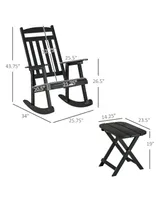 Outsunny Front Porch Rocking Chair & Table, Outdoor Wooden Patio Rocker & Foldable Table for Backyard, Garden