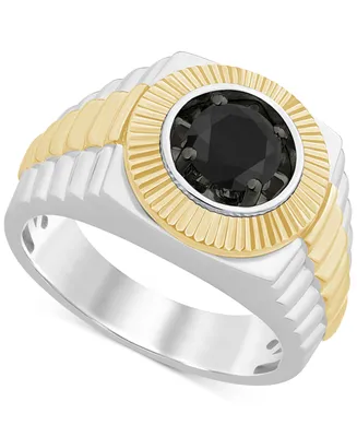 Men's Black Diamond Statement Ring (1 ct. t.w.) in Sterling Silver & 14k Gold-Plate - Two