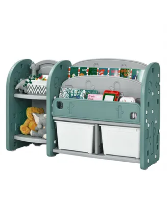 Kids Toy Storage Organizer w/ 2-Tier Bookshelf & Plastic Bins