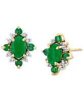 Emerald (1-1/3 ct. t.w.) & Diamond (1/8 ct. t.w.) Cluster Stud Earrings in 10k Gold