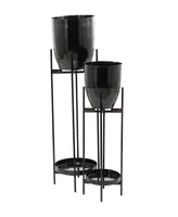 CosmoLiving Black Metal Planter with Removable Stand Set of 2