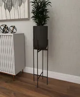 Black Metal Indoor Outdoor Tall Planter with Removable Stand, 12" x 12" x 36"