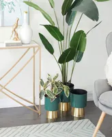 Green Metal Planter with Gold-Tone Base Set of 3