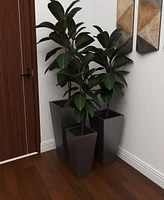 Metal Indoor Outdoor Light Weight Planter with Tapered Base and Polished Exterior Set of 3