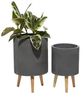 Ceramic Indoor Outdoor Planter with Wood Legs Set of 2