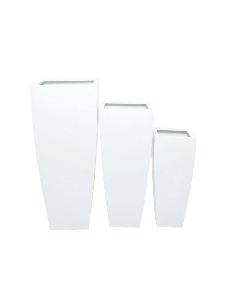 White Metal Indoor Outdoor Light Weight Planter with Tapered Base and Fluted Design Set of 3