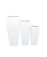 White Metal Indoor Outdoor Light Weight Planter with Tapered Base and Fluted Design Set of 3