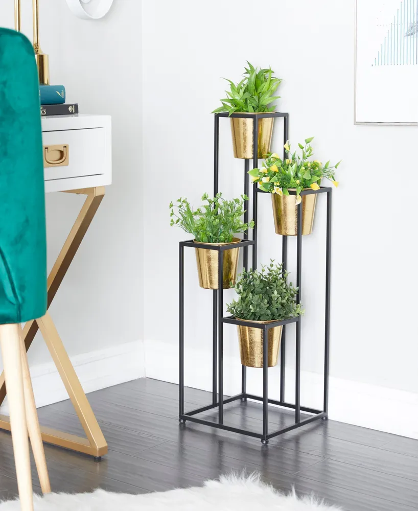 CosmoLiving Black Metal 4 Tier Planter with Black Removable Stand
