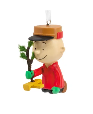 Hallmark Christmas Ornament Peanuts Charlie Brown Kneeling with Tree - Multi