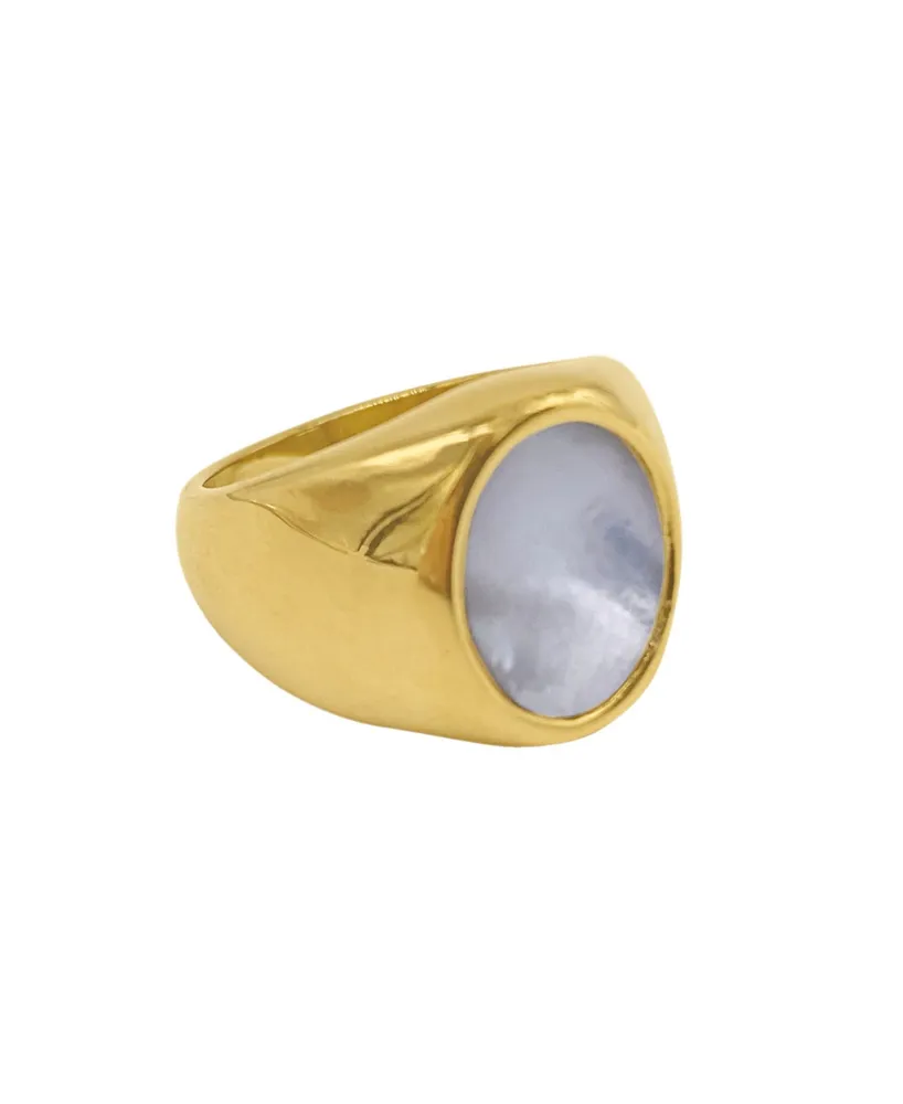 Adornia 14K Gold Plated Oval White Imitation Mother of Pearl Ring