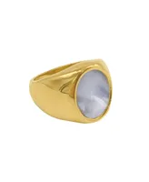 Adornia 14K Gold Plated Oval White Imitation Mother of Pearl Ring