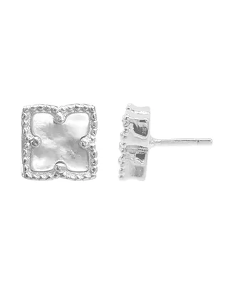 Adornia Silver Plated Flower White Imitation Mother of Pearl Stud Earrings