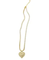 Adornia 14-16" Adjustable 14K Gold Plated Crystal Heart Pendant Tennis Necklace