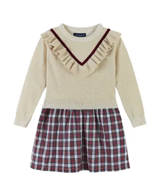 Andy & Evan Toddler/Child Girls Varsity Ruffle Sweater Dress