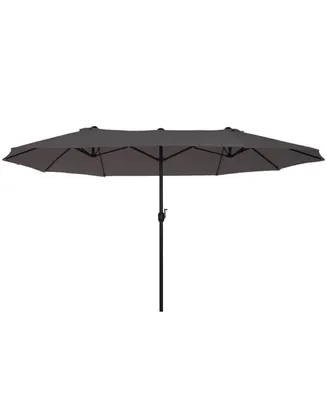 Outsunny 15ft Patio Umbrella Double-Sided Outdoor Market Extra Large Umbrella with Crank Handle for Deck, Lawn, Backyard and Pool