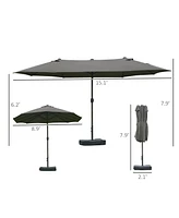 Outsunny 15' Backyard Double-Sided Steel Fabric Market Garden Umbrella Dark