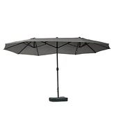 Outsunny 15' Backyard Double-Sided Steel Fabric Market Garden Umbrella Dark