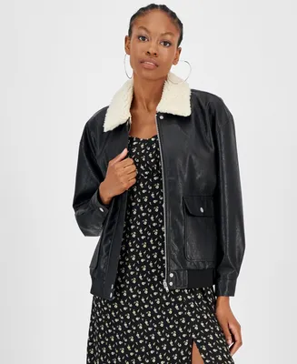 And Now This Women's Faux-Leather Bomber Jacket
