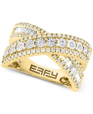 Effy Diamond Round & Baguette Crossover Statement Ring White Gold (3/4 ct. t.w.) (Also available 14k Gold)