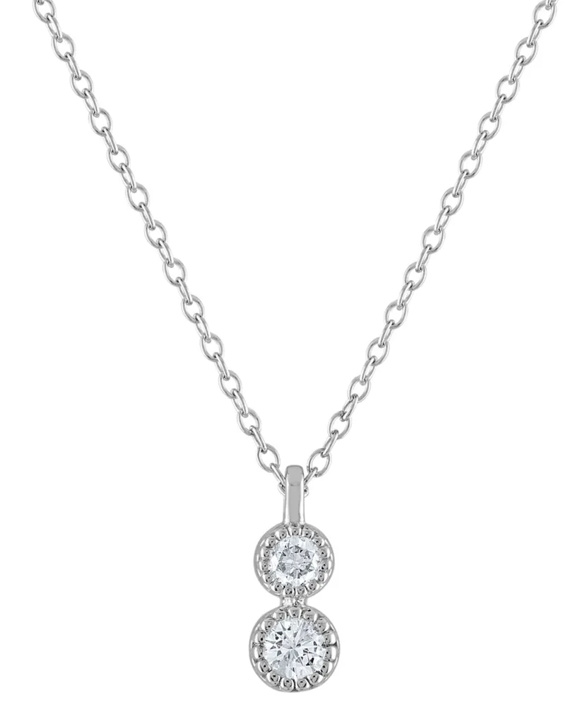 Diamond Double Drop Pendant Necklace (1/5 ct. t.w.) in Sterling Silver, 16" + 2" extender
