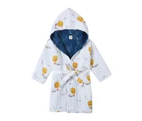 Gots Certified Organic Cotton Muslin Hooded Reversible Bath Robe For Toddler