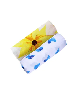 Gots Certified Organic Muslin Swaddle - Two-Pack Gift Set, Glowing Garden (Butterfly + Sunflower)