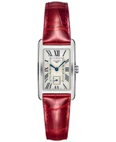 Longines Women's Swiss DolceVita Red Leather Strap Watch 23x37mm