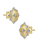 Rachel Glauber Modern 14K Gold Plated and Cubic Zirconia Floral Stud Earrings