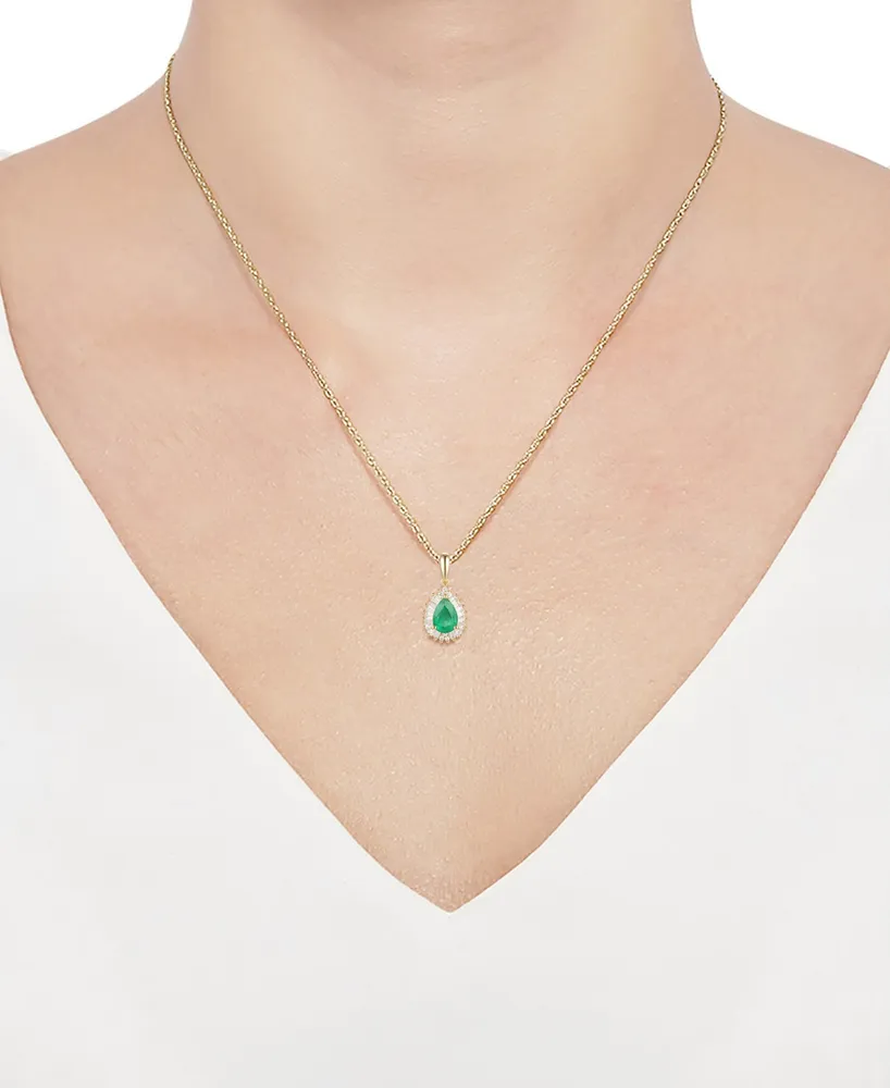 Emerald (3/4 ct. t.w.) & Diamond (1/4 ct. t.w.) 16" Pendant Necklace in 14k Gold