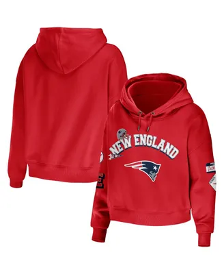 Women's Wear by Erin Andrews Red New England Patriots Modest Cropped Pullover Hoodie