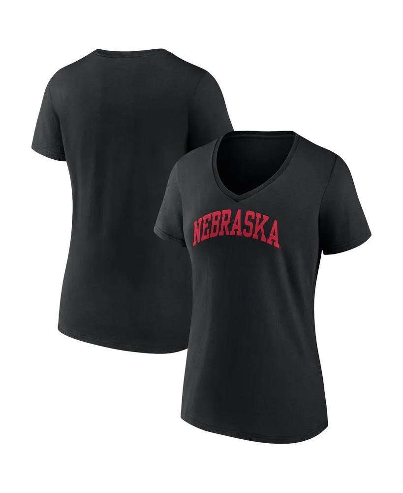 Women's Fanatics Black Nebraska Huskers Basic Arch V-Neck T-shirt