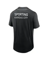 Men's Fanatics Black Sporting Kansas City Third Period Fashion Baseball Button-Up Jersey