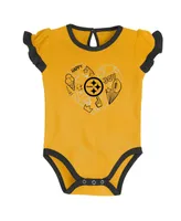 Baby Boys and Girls Black, Gold Pittsburgh Steelers Too Much Love Two-Piece Bodysuit Set