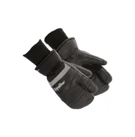 RefrigiWear Men's 3-Finger Winter Black Leather Mittens