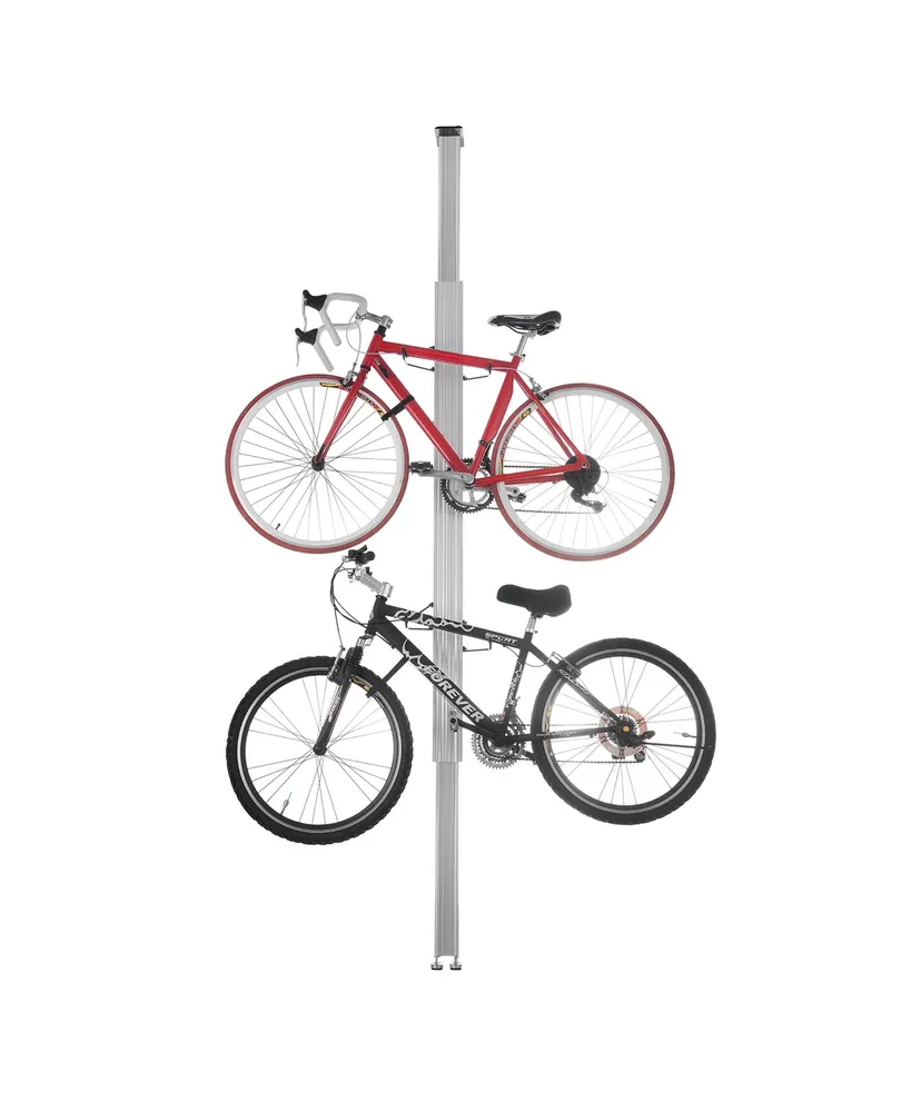 Bike Rack - Adjustable Aluminum Bicycle Hanger for 2 Bikes - Floor to Ceiling Tension Mount Bike Storage or Display