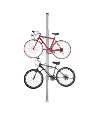 Bike Rack - Adjustable Aluminum Bicycle Hanger for 2 Bikes - Floor to Ceiling Tension Mount Bike Storage or Display