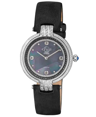 GV2 by Gevril Women's Matera Swiss Quartz Black Leather Watch 35mm