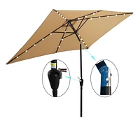 10 X 6.5FT Rectangular Patio Solar Led Lighted Outdoor Umbrellas With Crank And Push Button