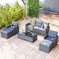 Streamdale Furniture 6-Piece Wicker Patio Set with Coffee Table & Ottomans