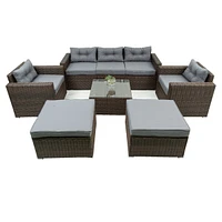 6 Piece Patio Rattan Wicker Outdoor Furniture Conversation Sofa Set With Removable Cushions