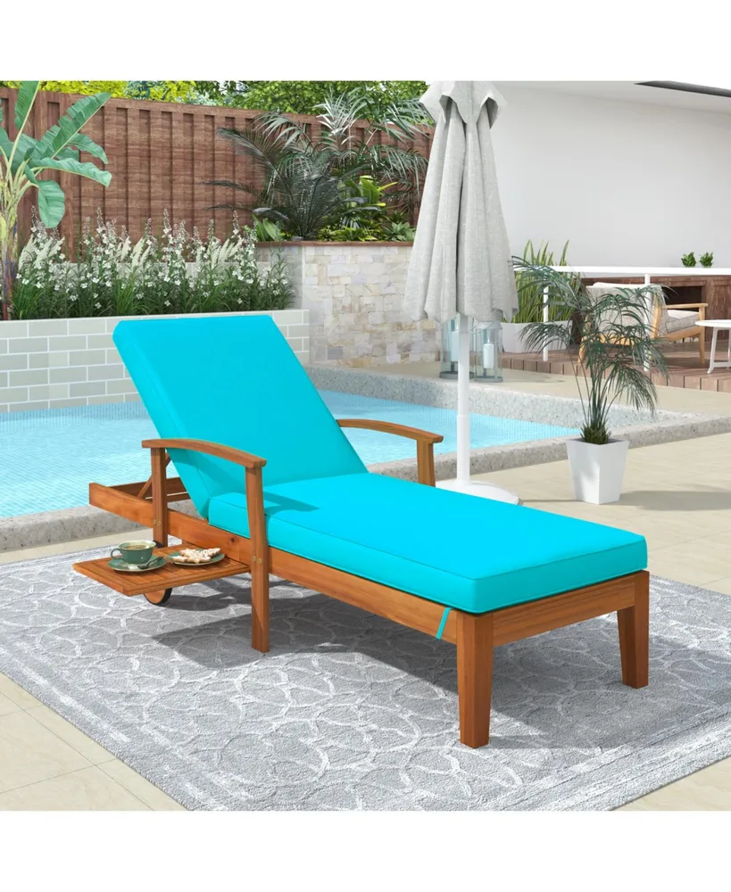 Patio Chaise Lounge Set, Outdoor Patio Wood Portable Extended Chaise Lounge  Chair Set with Foldable Tea Table, Outside Tanning Chairs Recliner Chair  for Balcony, Poolside, Garden, Dark Gray 