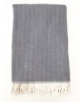 Navy Blue Turkish Cotton Herringbone Throw Blanket with Tassels 55x75