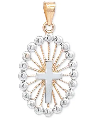 Cross Beaded Edge Pendant in 14k Two-Tone Gold, Created for Macy's - Two