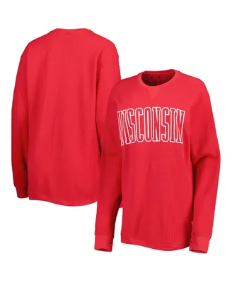 Women's Pressbox Red Wisconsin Badgers Surf Plus Southlawn Waffle-Knit Thermal Tri-Blend Long Sleeve T-shirt