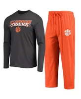 Men's Concepts Sport Orange, Heathered Charcoal Clemson Tigers Meter Long Sleeve T-shirt and Pants Sleep Set