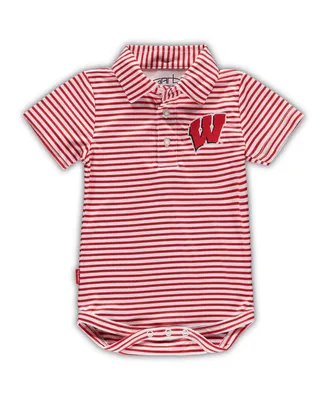 Infant Boys and Girls Garb Red Wisconsin Badgers Carson Striped Polo Bodysuit